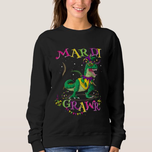 Mardi Gras Dabbing Rex Dinosaur Mardi Grawr Bead C スウェットシャツ (正面)