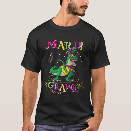 Mardi Gras Dabbing Rex Dinosaur Mardi Grawr Bead C Tシャツ (正面)