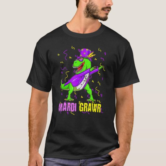 Mardi Gras Dabbing T Rex Dinosaur Funny Carnival M Tシャツ (正面)