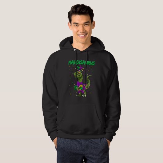 Mardi Gras Dabbing T Rex Dinosaur Mardi Grawr Bead パーカ (正面フル)
