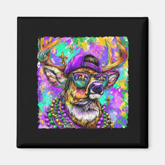 Mardi Gras Deer Buck Hunting New Orleans Camo Men  マグネット (正面)