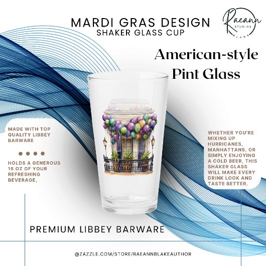 Mardi Gras Design Shaker Glass Cup タンブラーグラス