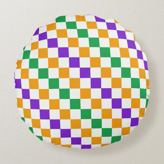 Mardi gras diagonal checkerboard pattern ラウンドクッション (正面)