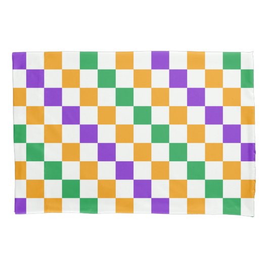 Mardi gras diagonal checkerboard pattern 枕カバー (正面左)