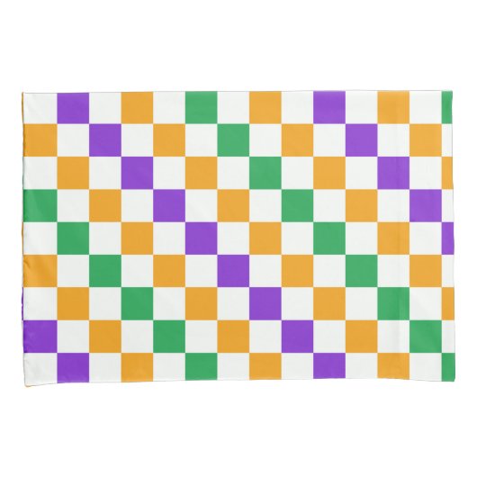 Mardi gras diagonal checkerboard pattern 枕カバー (正面右)