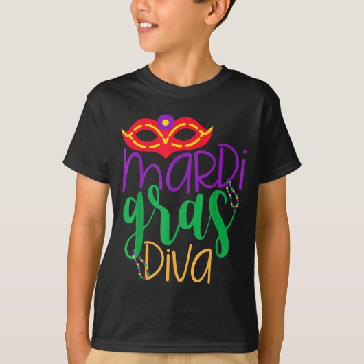 Mardi Gras Diva - Mask And Beads Design  Tシャツ (正面)