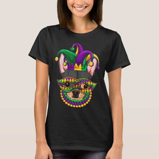 Mardi Gras Dog Apparel Chihuahua Mom Dad Tシャツ (正面)