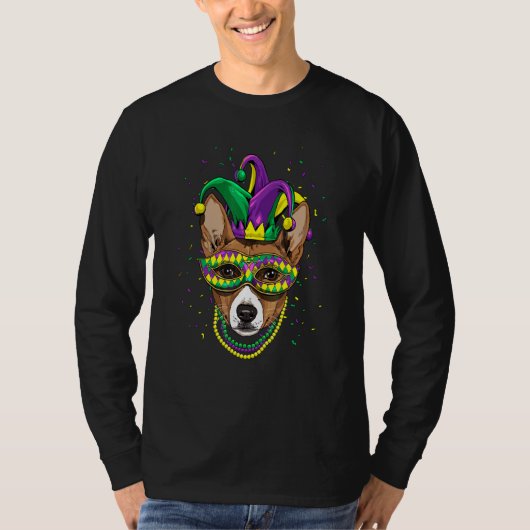 Mardi Gras Dog Carnival African Basenji Jester Pet Tシャツ (正面)