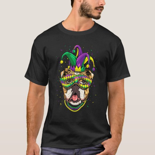 Mardi Gras Dog Carnival American Bulldog Jester Do Tシャツ (正面)