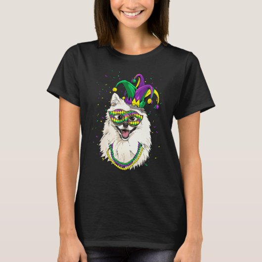 Mardi Gras Dog Carnival American Eskimo Jester Pet Tシャツ (正面)
