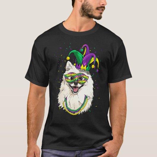 Mardi Gras Dog Carnival American Eskimo Jester Pet Tシャツ (正面)