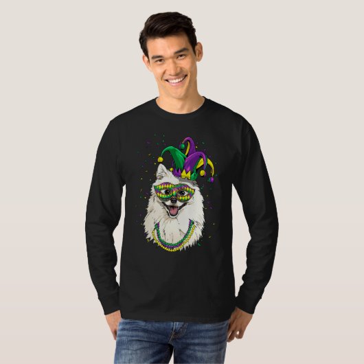 Mardi Gras Dog Carnival American Eskimo Jester Pet Tシャツ (正面フル)