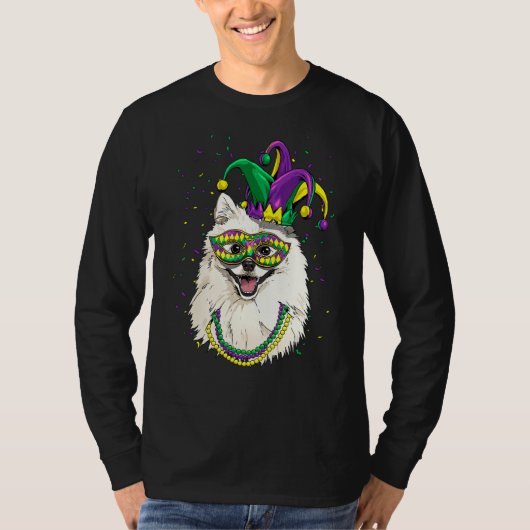 Mardi Gras Dog Carnival American Eskimo Jester Pet Tシャツ (正面)