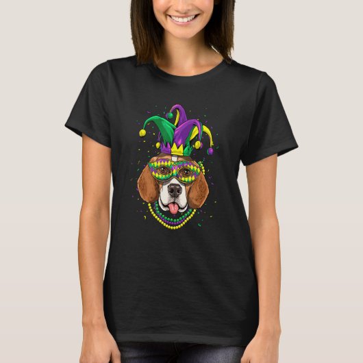 Mardi Gras Dog Carnival Beagle Jester Pet Dog Beag Tシャツ (正面)