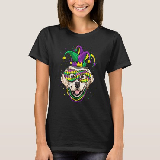 Mardi Gras Dog Carnival Golden Retriever Jester Do Tシャツ (正面)