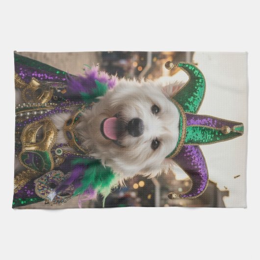 Mardi Gras Dog Jester Costume キッチンタオル (横)
