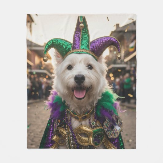 Mardi Gras Dog Jester Costume フリースブランケット (正面)