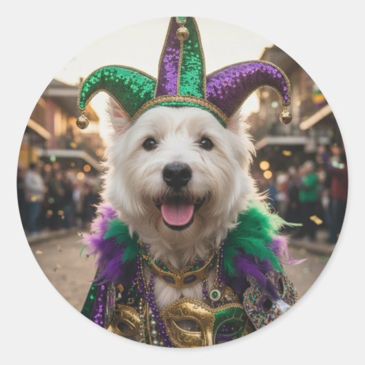Mardi Gras Dog Jester Costume ラウンドシール (正面)