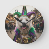 Mardi Gras Dog Jester Costume ラウンド壁時計 (正面)