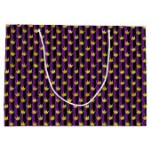 Mardi Gras Faux Gold Crowns Purple Black Stripes ラージペーパーバッグ (裏面)