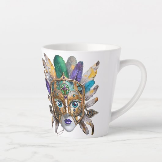 Mardi Gras Feather and Metal Mask カフェラテマグ (右)