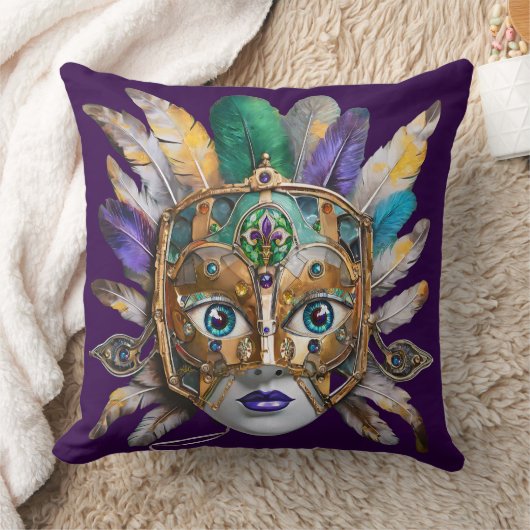 Mardi Gras Feather and Metal Mask クッション (ブランケット)