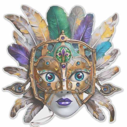 Mardi Gras Feather and Metal Mask シール (正面)