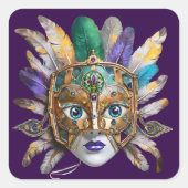 Mardi Gras Feather and Metal Mask スクエアシール (正面)
