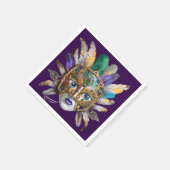 Mardi Gras Feather and Metal Mask スタンダードカクテルナプキン (角)