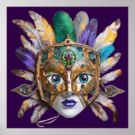 Mardi Gras Feather and Metal Mask ポスター (正面)