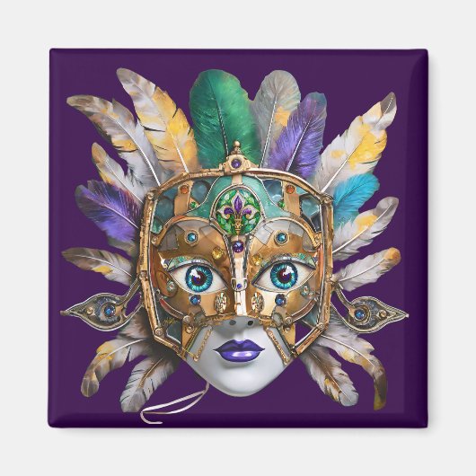 Mardi Gras Feather and Metal Mask マグネット (正面)