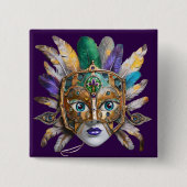 Mardi Gras Feather and Metal Mask 缶バッジ (正面)