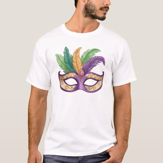 Mardi Gras Feather Mask Illustration Tシャツ (正面)