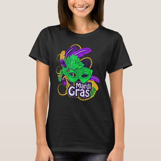 Mardi Gras Feathers Mask Beads New Orleans Festiva Tシャツ (正面)
