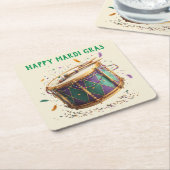 Mardi Gras Festive Drum スクエアペーパーコースター (アングル)