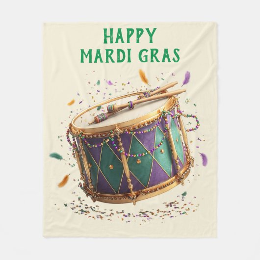 Mardi Gras Festive Drum フリースブランケット (正面)