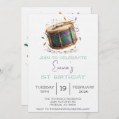 Mardi Gras Festive Drum Birthday 招待状 (正面/裏面)