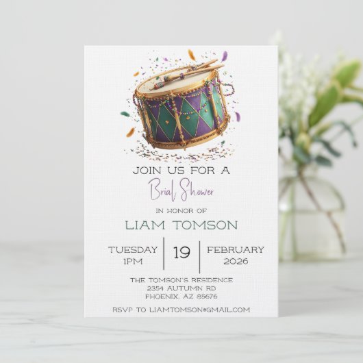 Mardi Gras Festive Drum Brial Shower 招待状 (スタンド正面)