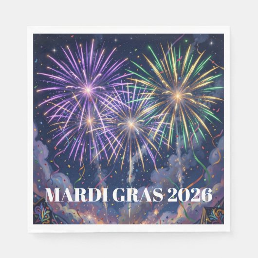 Mardi Gras Fireworks Personalize Party  スタンダードランチョンナプキン (正面)