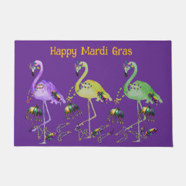 Mardi Gras Flamingos Coastal ドアマット