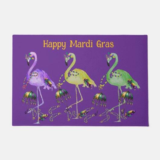 Mardi Gras Flamingos Coastal ドアマット (正面)