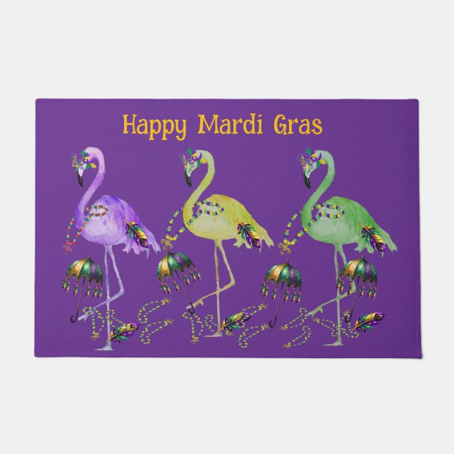 Mardi Gras Flamingos Coastal ドアマット (正面)