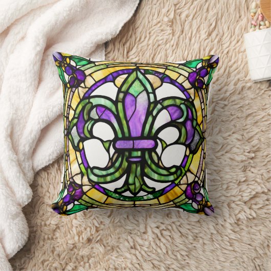 Mardi Gras Fleur De Lis クッション (ブランケット)