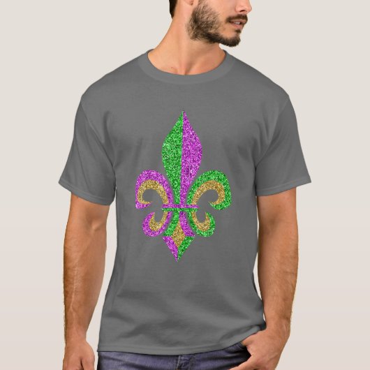Mardi Gras Fleur De Lis Glitter Carnival Jester Me Tシャツ (正面)