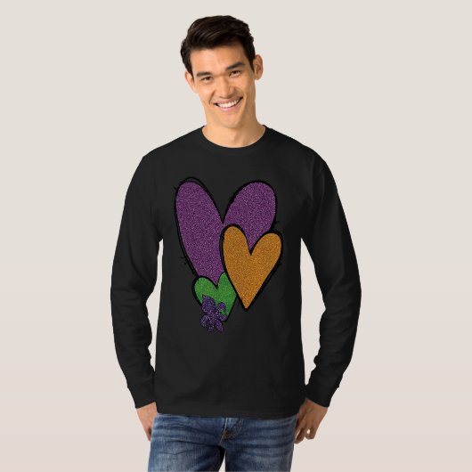 Mardi Gras Fleur De Lis Heart Fat Tuesday Mardi Gr Tシャツ (正面フル)
