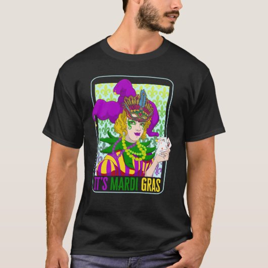 Mardi Gras Fleur De Lis Mardi Gras Carnival Jester Tシャツ (正面)
