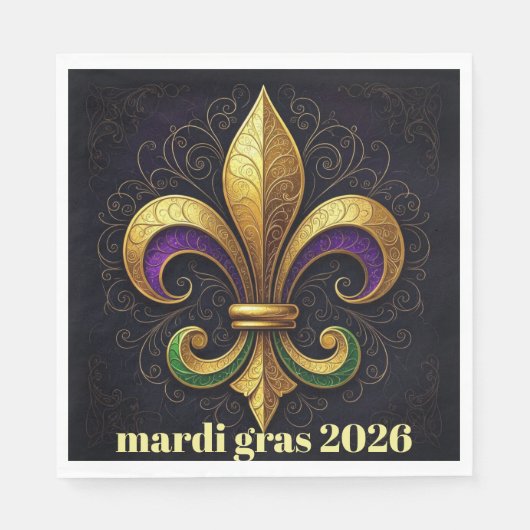 Mardi Gras Fleur de Lis Party スタンダードランチョンナプキン (正面)