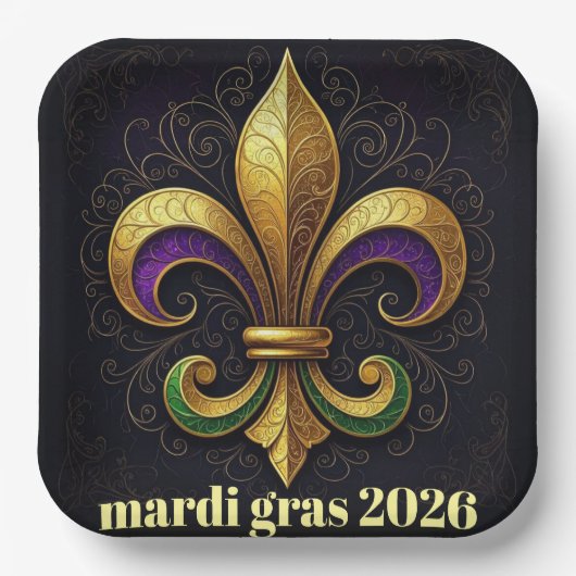 Mardi Gras Fleur de Lis Party ペーパープレート (正面)