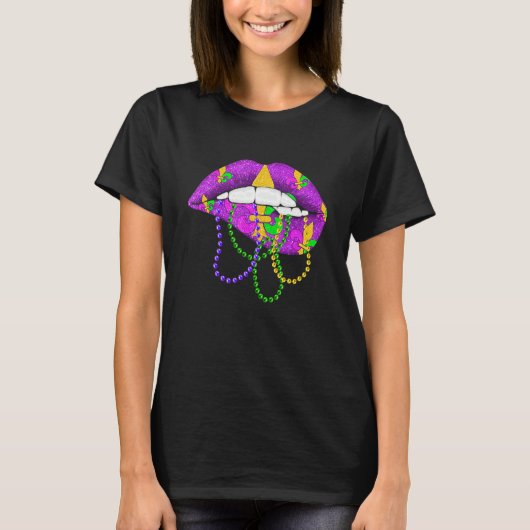 Mardi Gras Fleur De Lys Lips Costume Mardi Gras Ca Tシャツ (正面)
