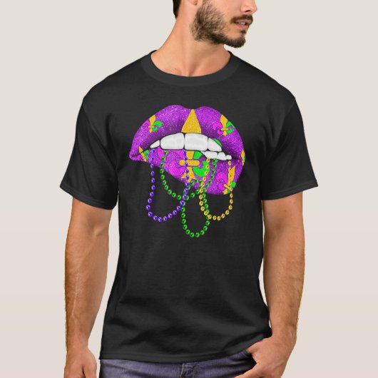 Mardi Gras Fleur De Lys Lips Costume Mardi Gras Ca Tシャツ (正面)